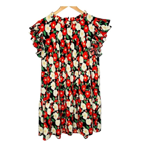 Jodifl Dark Floral Ruffle Sleeve Tiered Dress. Size Large. - Picture 1 of 12